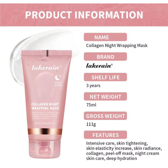 Lakerain Collagen Night Wrapping Mask Elasticity Hydration Care Reduces Sagging - Picture 13 of 15